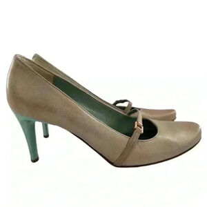 DKNY womens heels size 7.5 taupe teal Italian leather Y2k vintage maryjanes